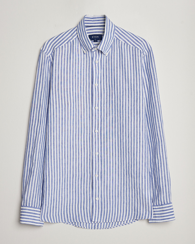  Slim Fit Striped Linen Shirt Blue/White