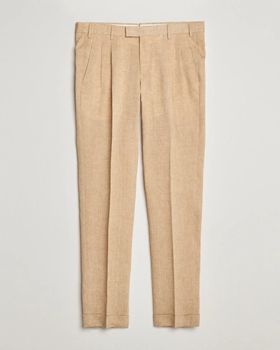 Herren |  | PT01 | Slim Fit Pleated Linen Trousers Light Beige