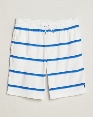  Cotton Terry Striped Drawstring Shorts Blue/White