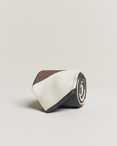  Silk Bouclé Block Striped 8cm Tie White/Blue/Brown