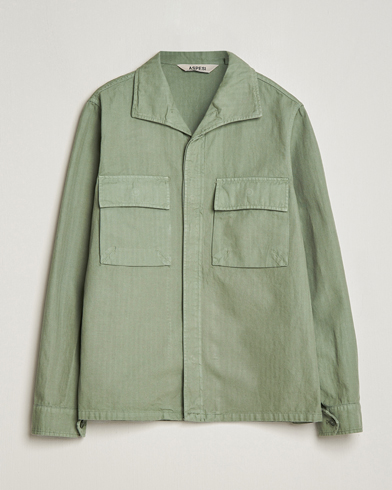 Herren |  | Aspesi | Cotton Herringbone Shirt Jacket Sage