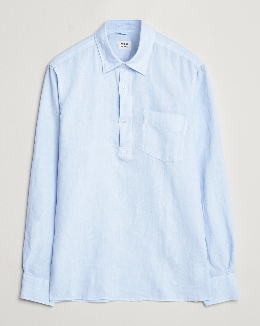 Aspesi Linen Popover Shirt Light Blue – Blau