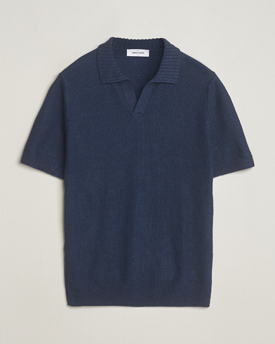 Herren | Gran Sasso | Gran Sasso | Linen/Cotton Open Collar Polo Navy