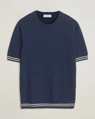 Herren | Gran Sasso | Gran Sasso | Linen/Cotton Structured T-Shirt Navy