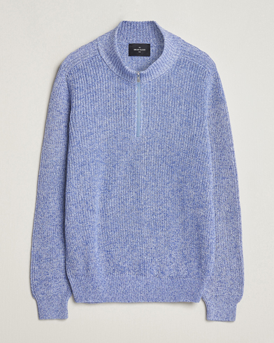 Herren | Gran Sasso | Gran Sasso | Cotton Heavy Knitted Half Zip Blue Melange