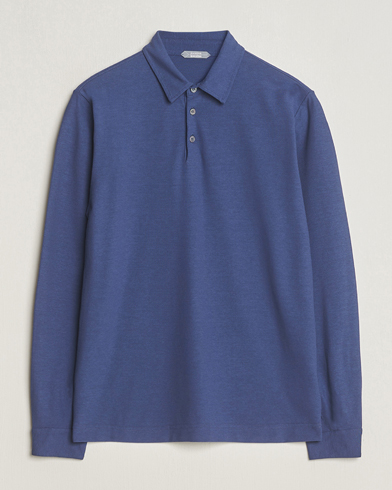 Herren |  | Zanone | Ice Cotton Long Sleeve Polo Steel Blue