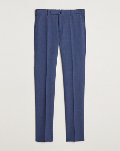  Slim Fit Cotton/Linen Micro Houndstooth Trousers Dark Blue