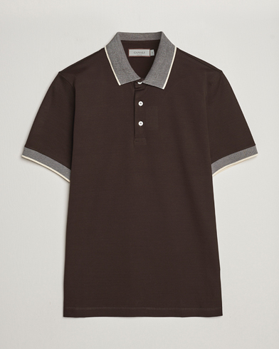 Herren |  | Canali | Contrast Collar Short Sleeve Polo Dark Brown