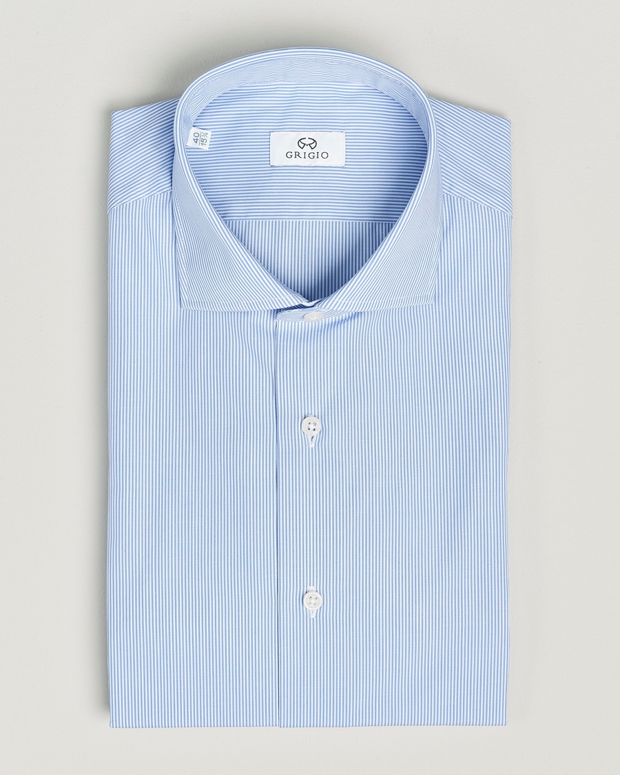 Grigio Cotton Poplin Dress Shirt Light Blue Stripe – Blau