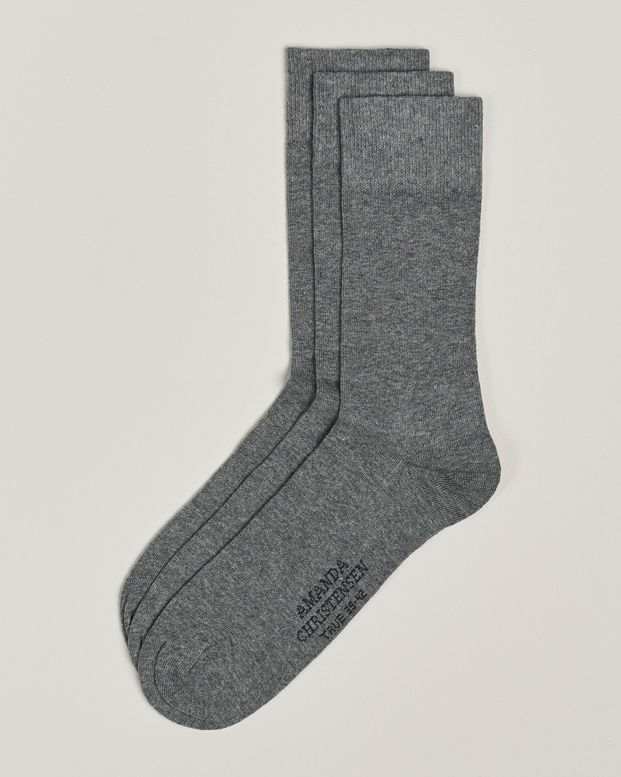 Amanda Christensen 3-Pack True Cotton Socks Grey Melange – Grau