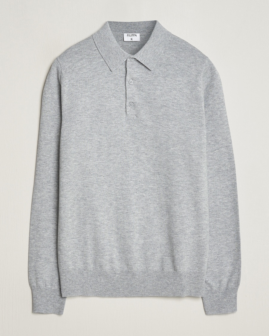 Herren | Bestickte Polohemden | Filippa K | Knitted Polo Shirt Light Grey Melange