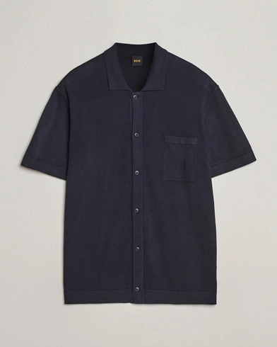 Herren |  | BOSS ORANGE | Kamiccio Knitted Short Sleeve Shirt Dark Blue