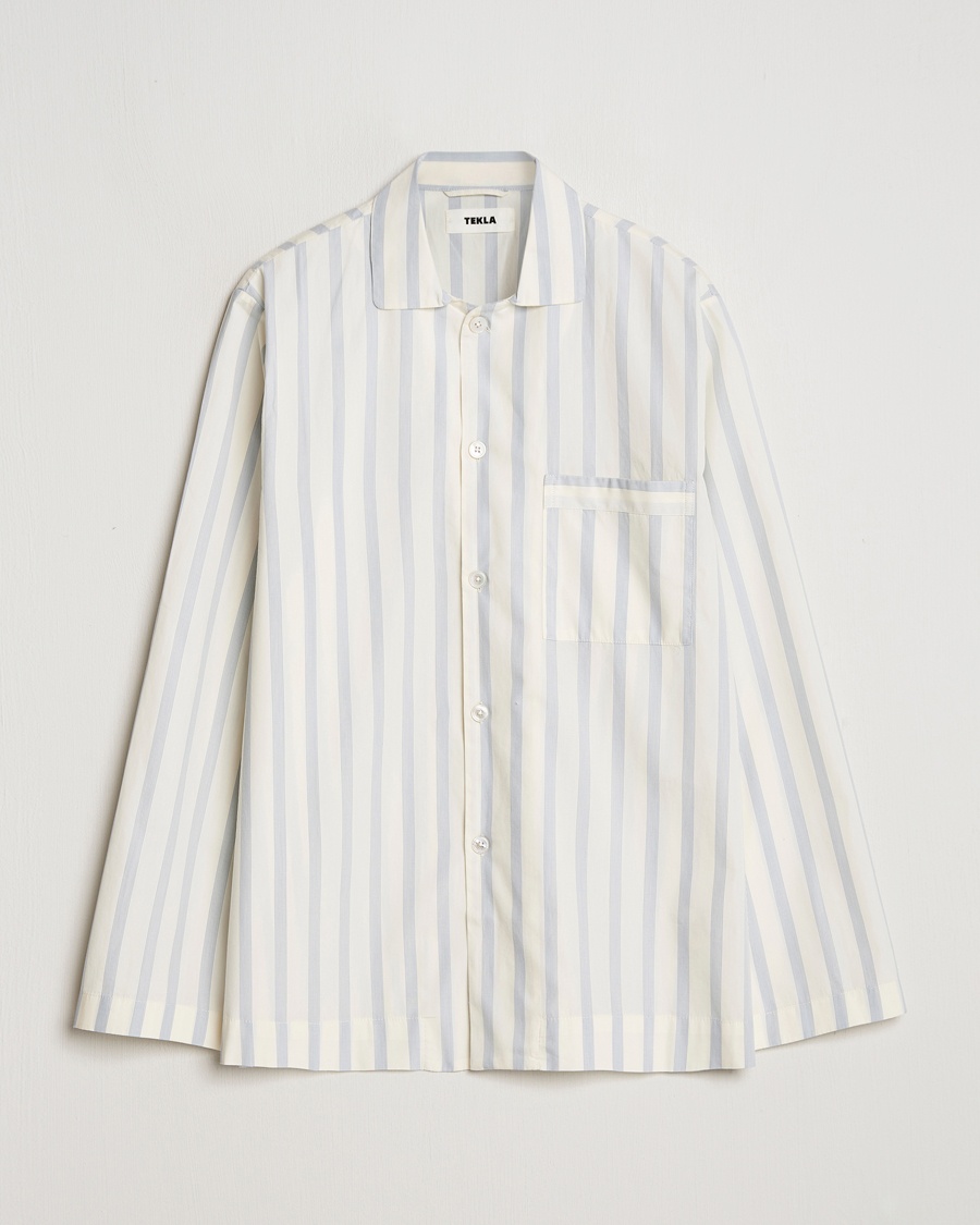 Tekla Poplin Pyjama Shirt Needle Stripes – Blau