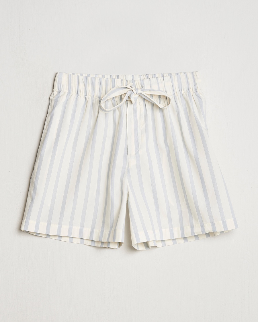 Tekla Poplin Pyjama Shorts Needle Stripes – Blau