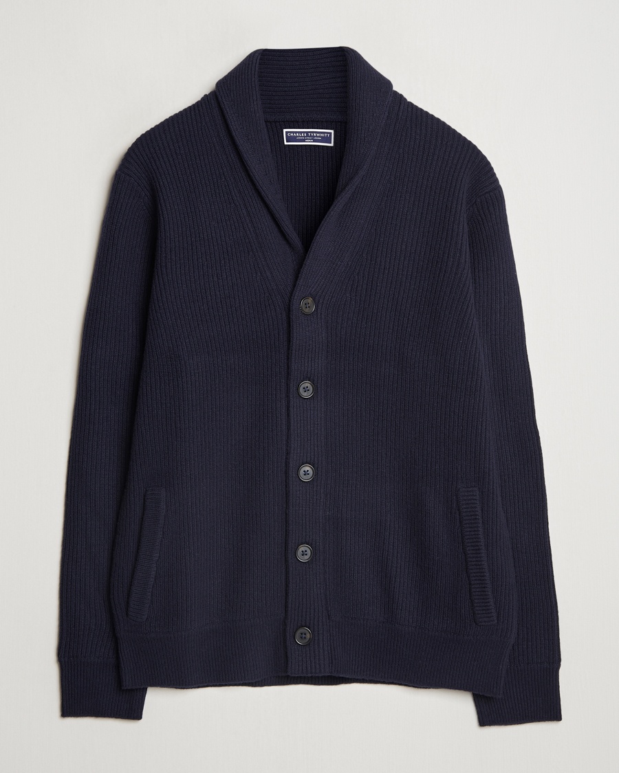 Charles Tyrwhitt Chunky Merino Shawl Neck Cardigan Navy – Blau