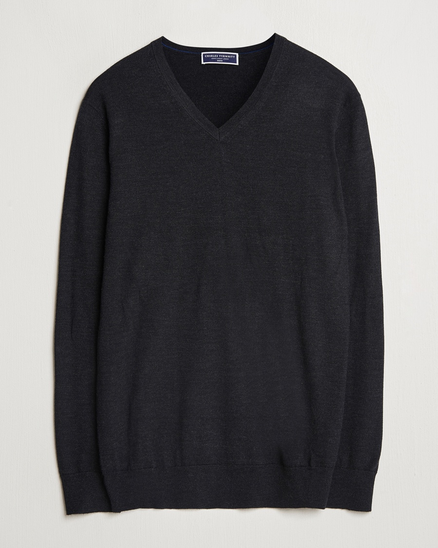 Herren | Kleidung | Charles Tyrwhitt | Pure Merino V-Neck Jumper Dark Charcoal