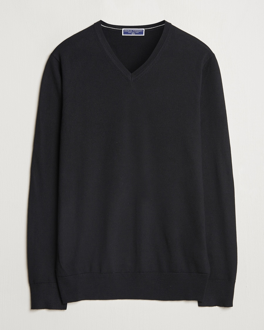 Herren | Kleidung | Charles Tyrwhitt | Pure Merino V-Neck Jumper Black