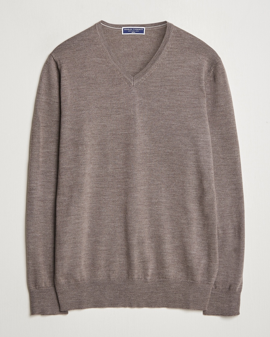 Herren | Kleidung | Charles Tyrwhitt | Pure Merino V-Neck Jumper Mocha