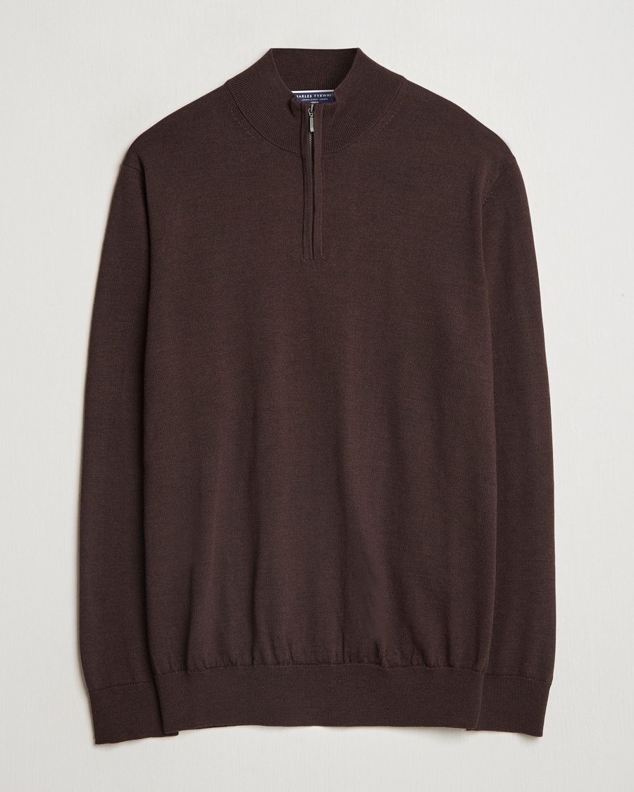 Herren | Kleidung | Charles Tyrwhitt | Pure Merino Zip Neck Jumper Chocolate Brown
