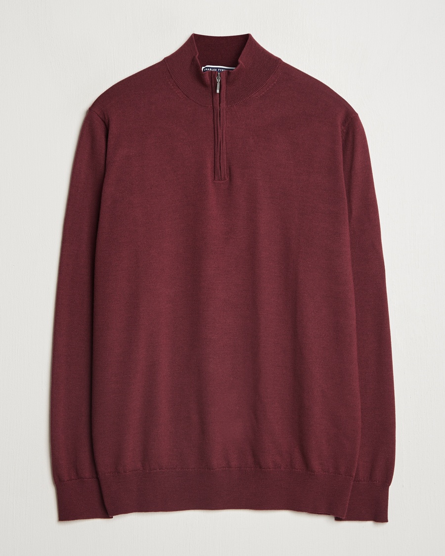 Herren | Kleidung | Charles Tyrwhitt | Pure Merino Zip Neck Jumper Burgundy Red