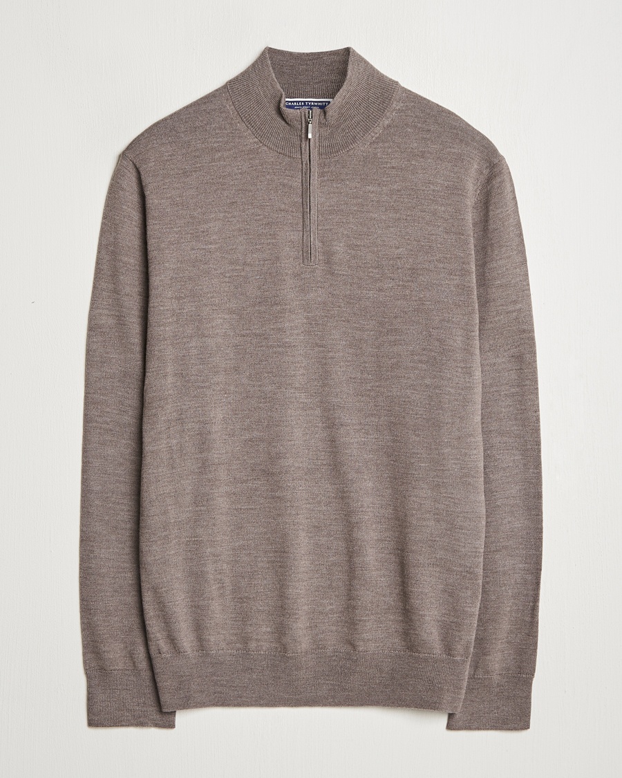Herren | Kleidung | Charles Tyrwhitt | Pure Merino Zip Neck Jumper Mocha