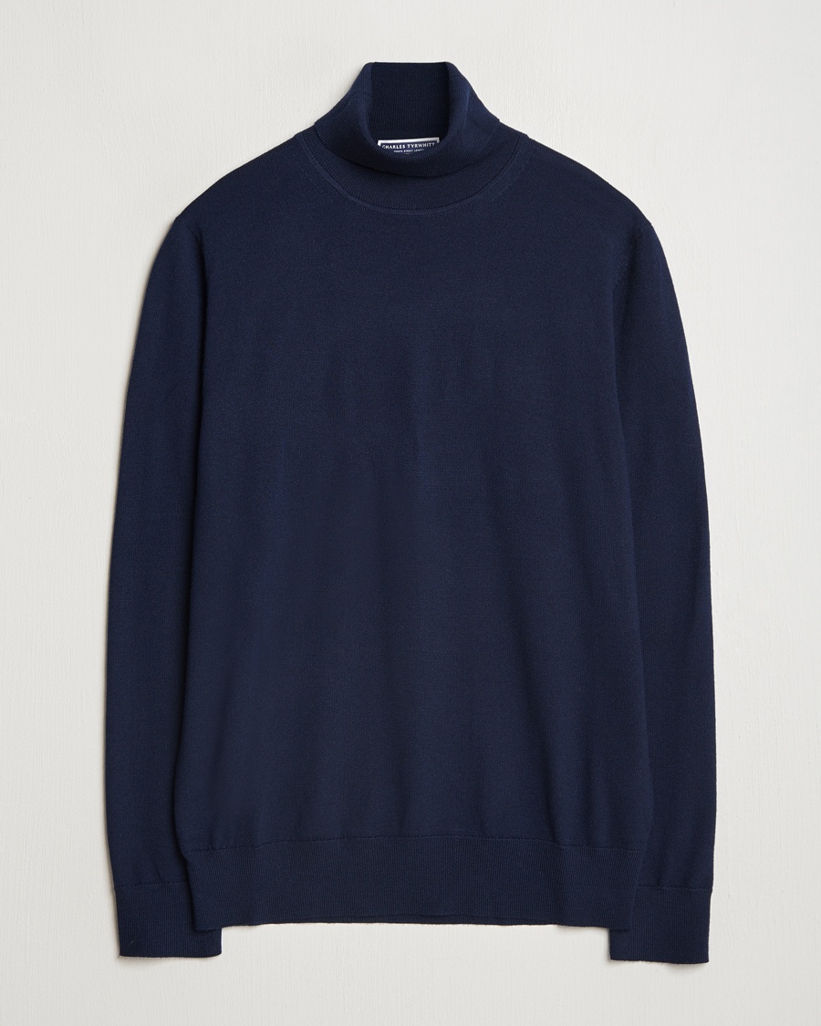 Herren | Kleidung | Charles Tyrwhitt | Pure Merino Roll Neck Jumper Navy