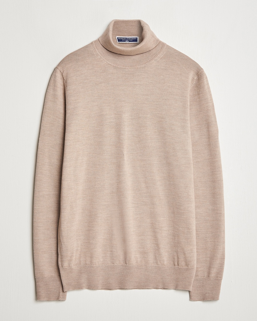 Herren | Kleidung | Charles Tyrwhitt | Pure Merino Roll Neck Jumper Oatmeal