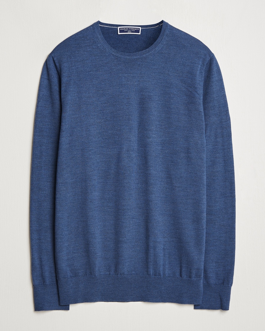 Herren | Kleidung | Charles Tyrwhitt | Pure Merino Crew Neck Jumper Indigo Blue