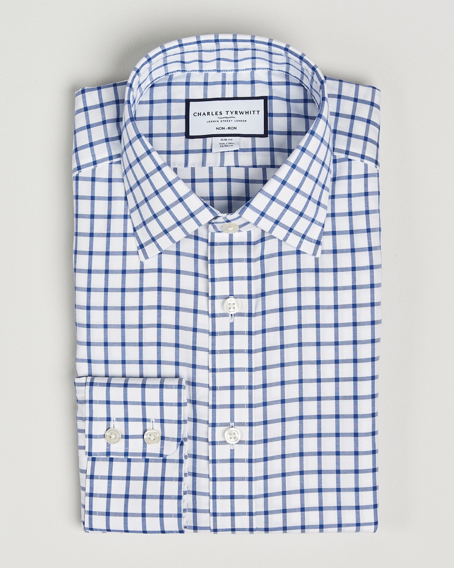 Charles Tyrwhitt Slim Fit Non Iron Grid Check Shirt Royal Blue – Blau