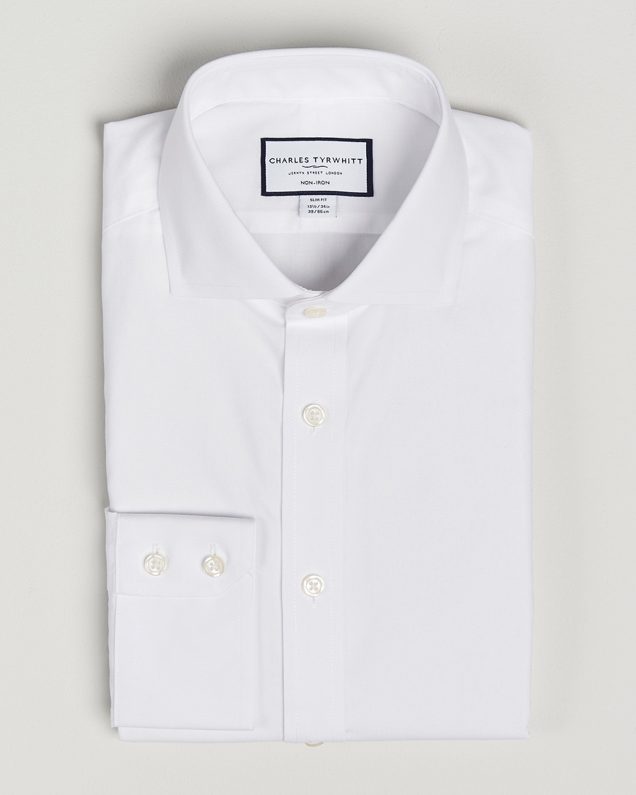 Charles Tyrwhitt Slim Fit Non Iron Poplin Cut Away Shirt White – Weiß
