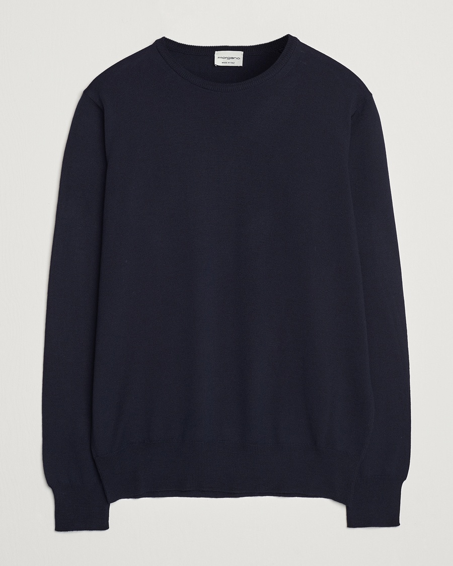 Morgano Extra Fine Merino Wool Crewneck Navy – Blau