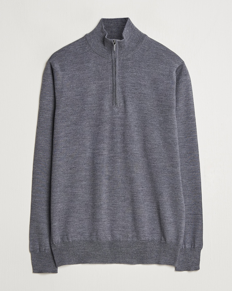 Morgano Extra Fine Merino Wool Half-Zip Mid Grey – Grau