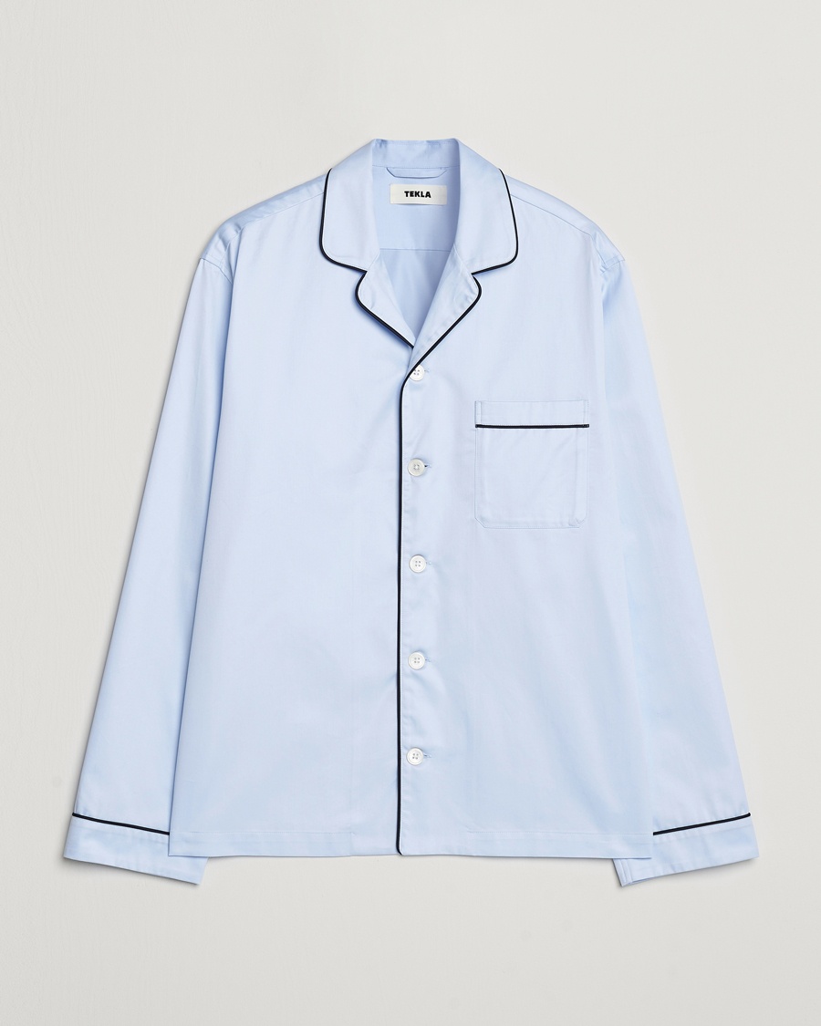 Tekla Sateen Pyjama Shirt Bellhop Blue – Blau
