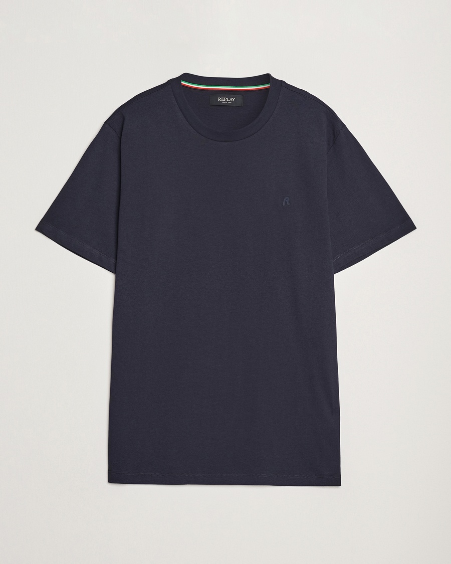 Replay Tonal Logo Crew Neck T-Shirt Navy – Blau