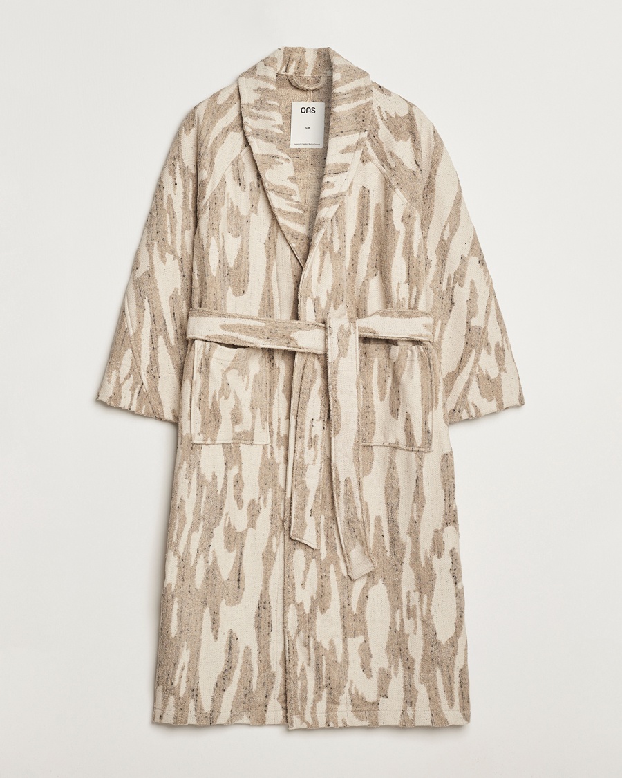 OAS Fern Linen Terry Statement Robe Beige/White – Beige