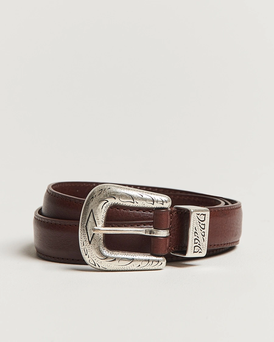 Herren | | Anderson's | Grained Western Leather Belt 2,5 cm Brown