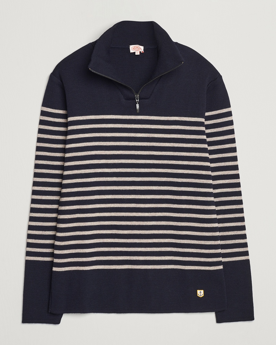 Herren | 40% sale | Armor-lux | Pull Camionneur Wool Half Zip Navy/Sandstone