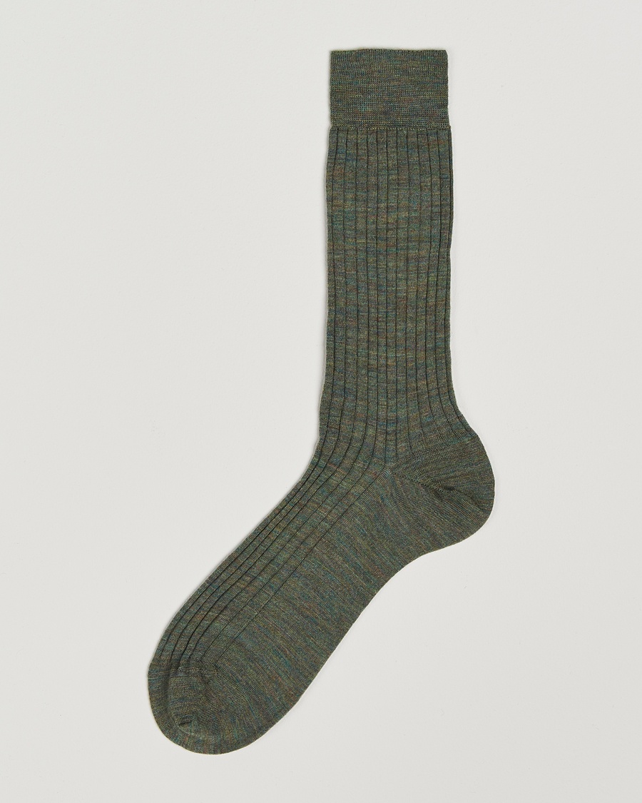 Herren | Bald auf Lager | Bresciani | Wool/Nylon Ribbed Short Socks Green Melange