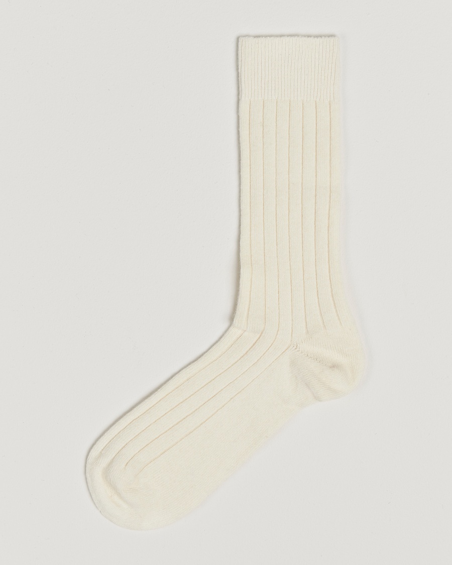Bresciani Wool/Cashmere Ribbed Socks White – Weiß