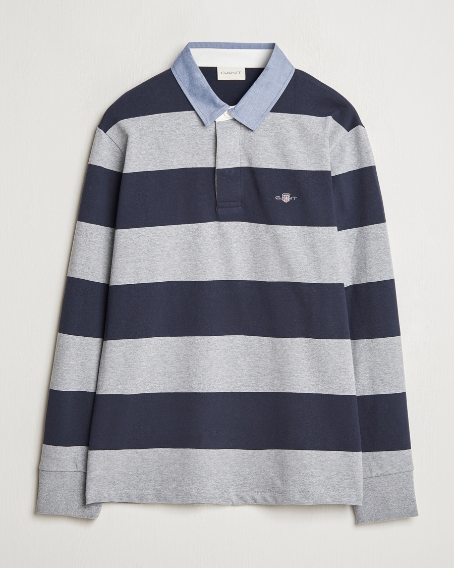 Herren | Rugbypullover | GANT | Chambray Barstriped Rugger Grey Melange