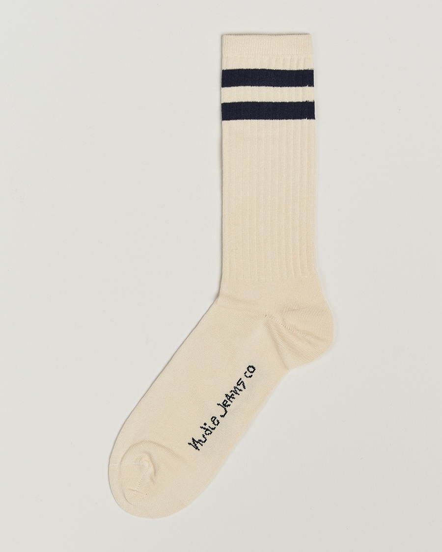 Nudie Jeans Amundsson Tennis Socks Off White/Navy – Weiß