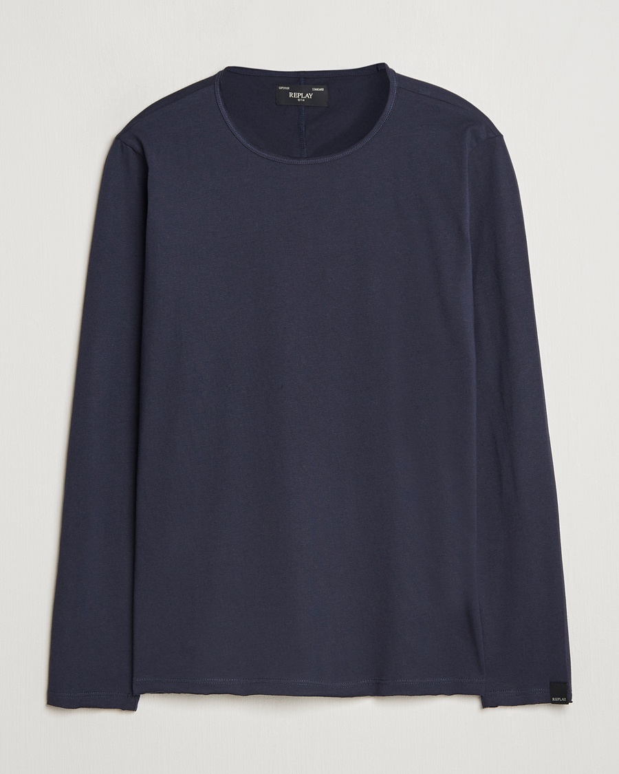 Replay Crew Neck Long Sleeve T-Shirt Night Blue – Blau