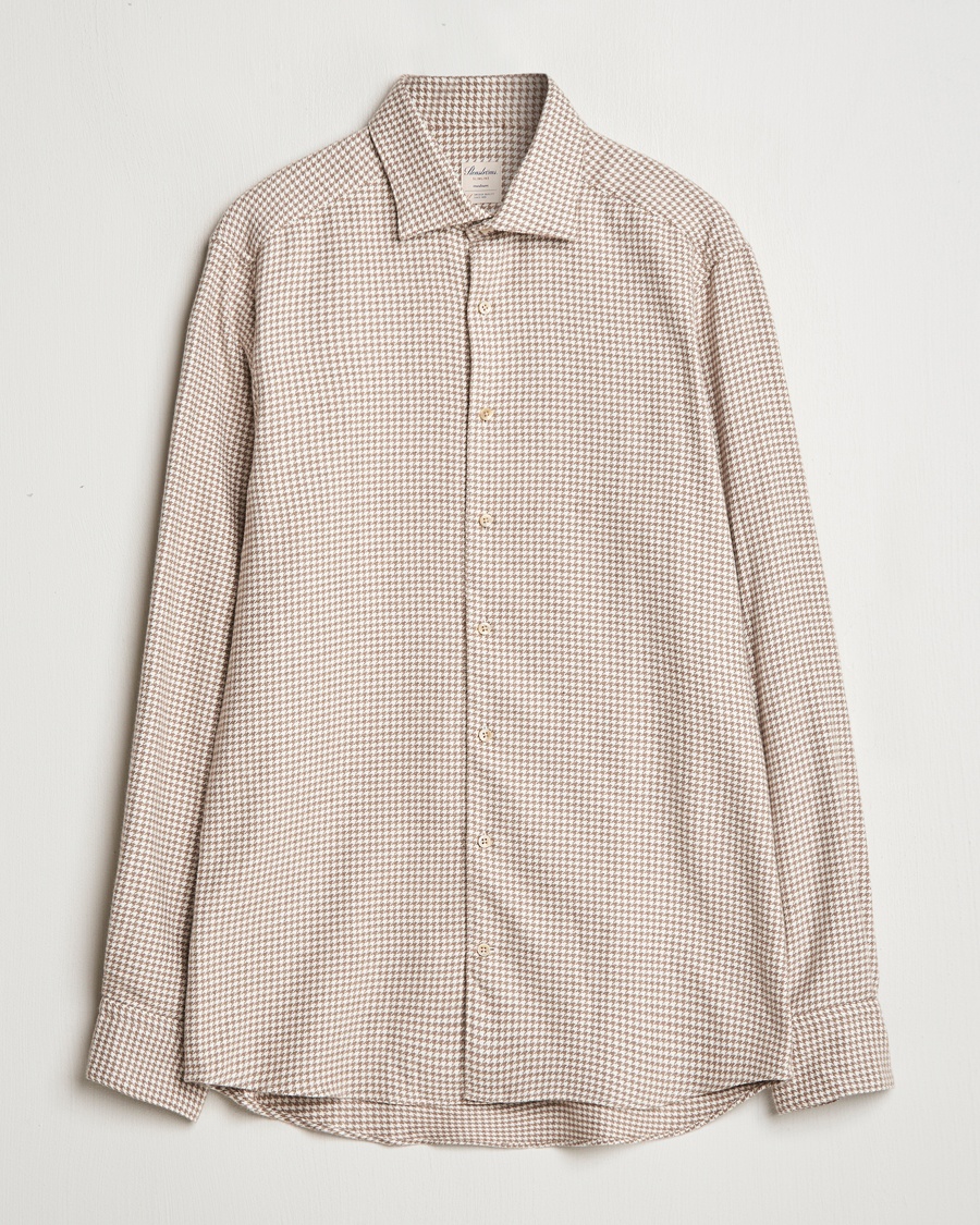 Herren | Flannellhemden | Stenströms | Slimline Flannel Houndstooth Shirt Light Brown