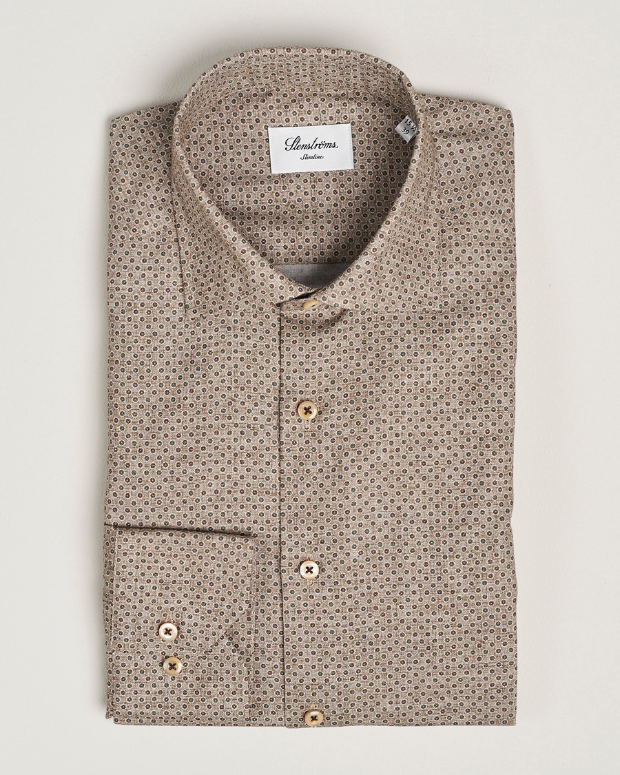 Herren | | Stenströms | Slimline Brushed Printed Cut Away Shirt Beige