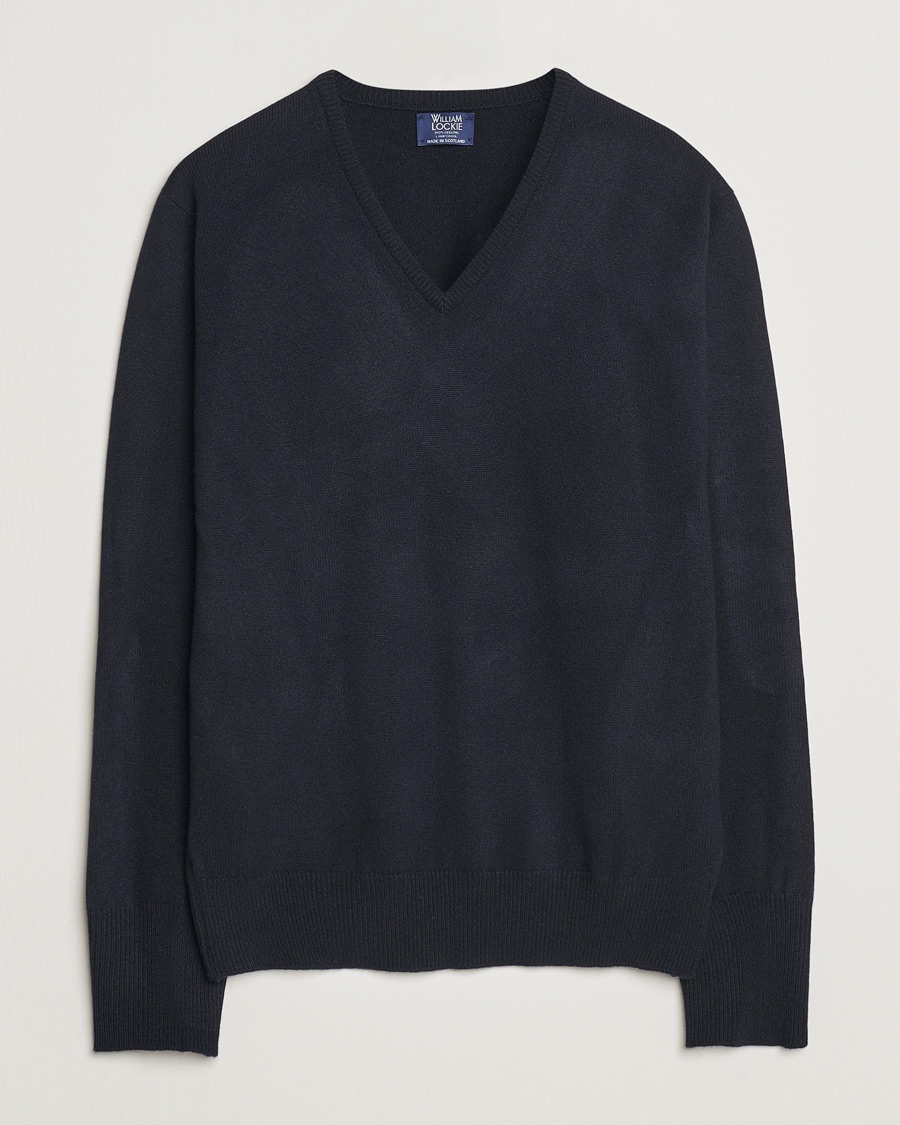William Lockie Rob Lambswool V-Neck Navy – Blau