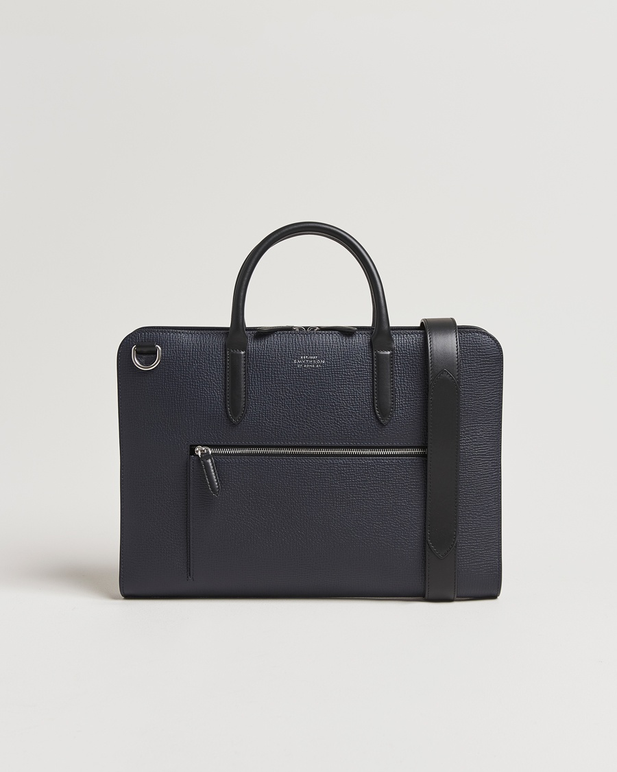 Smythson Ludlow Ultra Slim Brefcase With Zip Front Navy – Blau
