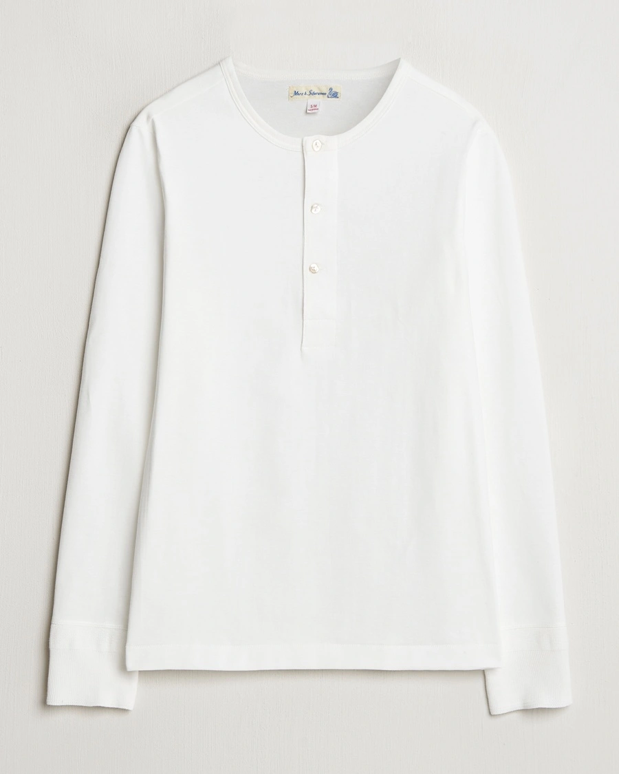 Herren | Granpa-Shirt | Merz b. Schwanen | Classic Organic Cotton Henley Sweater White