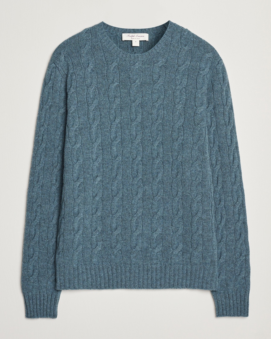 Herren | Pullover | Ralph Lauren Purple Label | Cashmere Cable Sweater Blue Melange