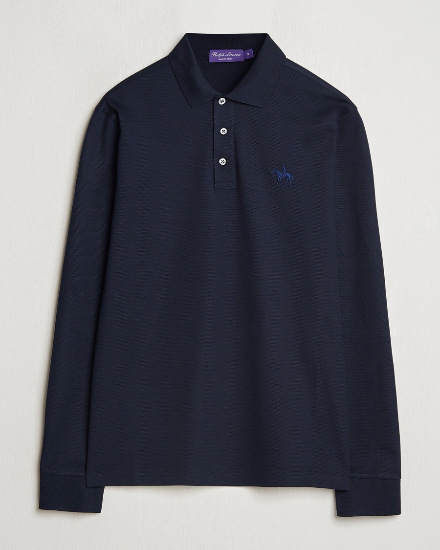 Herren | Langarm-Poloshirts | Ralph Lauren Purple Label | Mercerized Cotton Long Sleeve Polo Chairman Navy