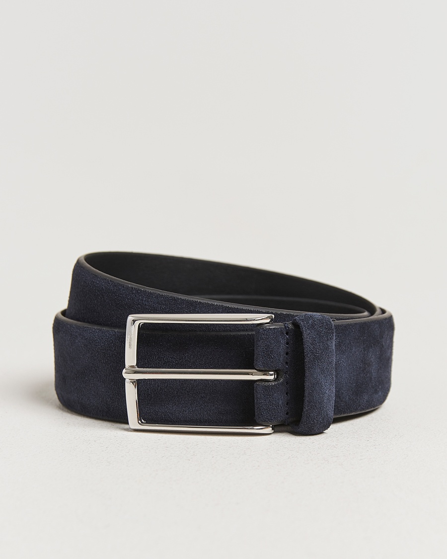Anderson's Calf Suede 3,5 cm Belt Navy – Blau